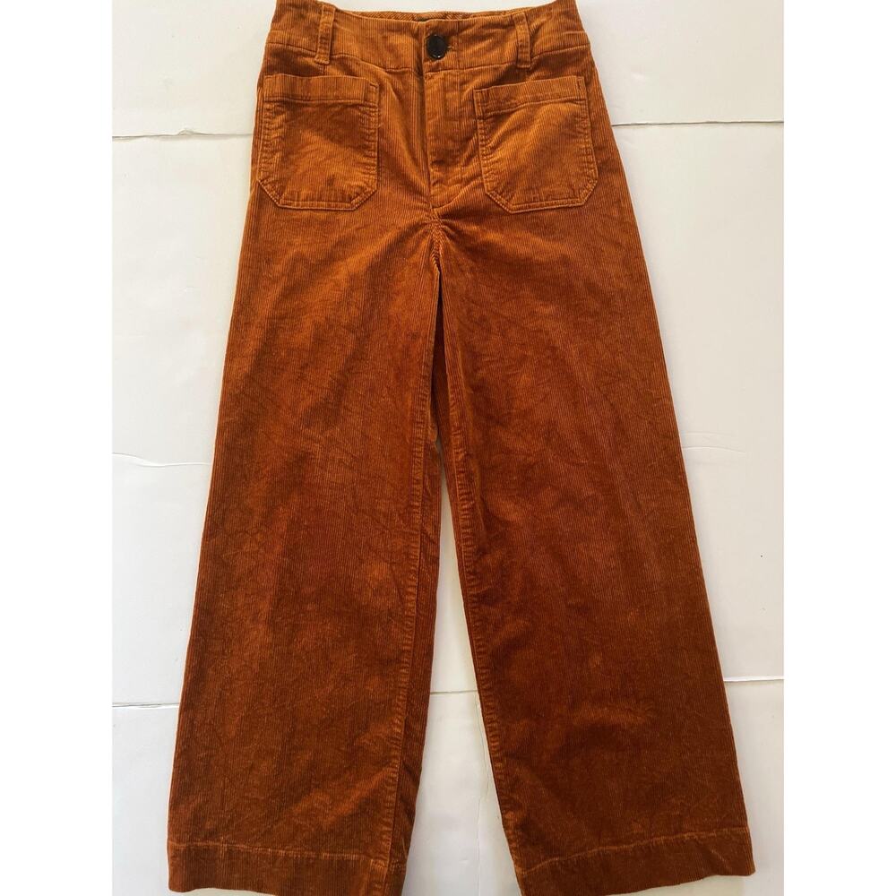 Maeve Anthropologie Colette Pants Womens 26 Orange Corduroy Crop Wide Leg